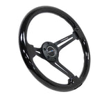 NRG Reinforced Steering Wheel (350mm / 3in. Deep) Blk Wood w/Blk Matte Spoke/Black Center Mark 