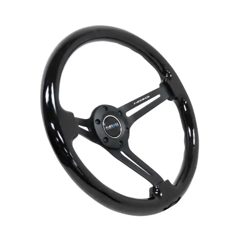 NRG Reinforced Steering Wheel (350mm / 3in. Deep) Blk Wood w/Blk Matte Spoke/Black Center Mark 