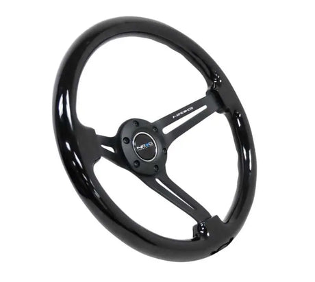 NRG Reinforced Steering Wheel (350mm / 3in. Deep) Blk Wood w/Blk Matte Spoke/Black Center Mark 