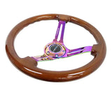 NRG Reinforced Steering Wheel (350mm / 3in. Deep) Brown Wood w/Blk Matte Spoke/Neochrome Center Mark 