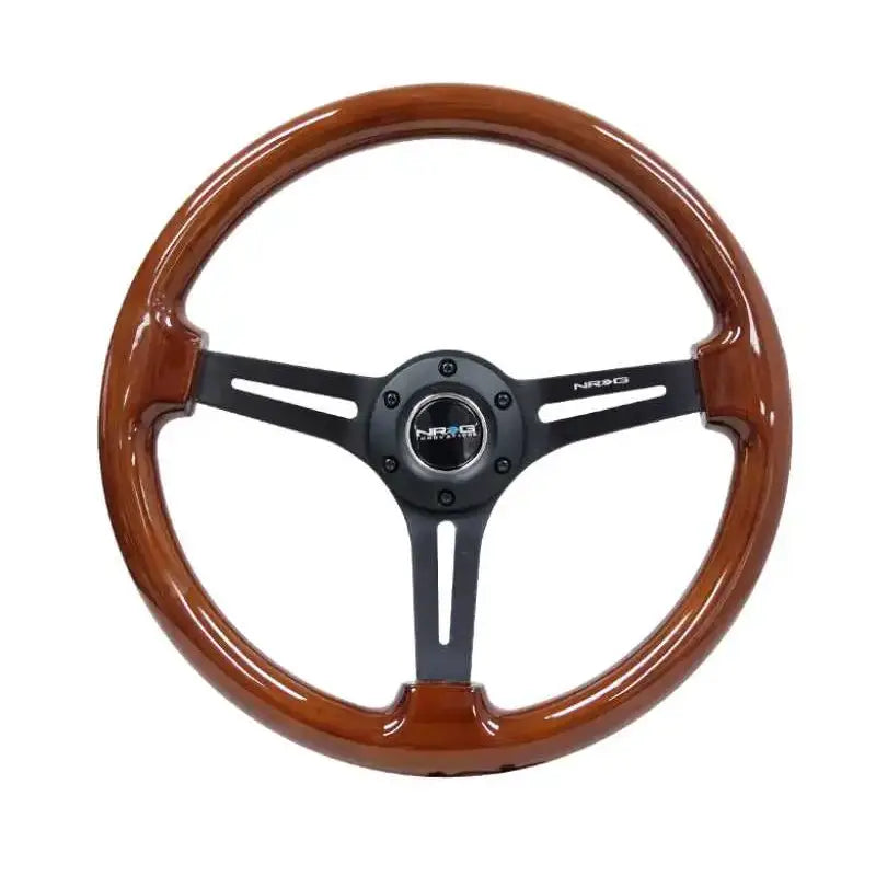 NRG NRG Reinforced Steering Wheel (350mm / 3in. Deep) Brown Wood w/Blk Matte Spoke/Black Center Mark