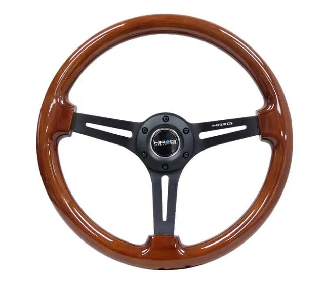 NRG NRG Reinforced Steering Wheel (350mm / 3in. Deep) Brown Wood w/Blk Matte Spoke/Black Center Mark