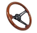 NRG Reinforced Steering Wheel (350mm / 3in. Deep) Brown Wood w/Blk Matte Spoke/Black Center Mark 