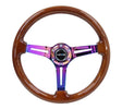 NRG NRG Reinforced Steering Wheel (350mm / 3in. Deep) Brown Wood w/Blk Matte Spoke/Neochrome Center Mark