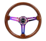 NRG NRG Reinforced Steering Wheel (350mm / 3in. Deep) Brown Wood w/Blk Matte Spoke/Neochrome Center Mark