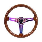 NRG NRG Reinforced Steering Wheel (350mm / 3in. Deep) Brown Wood w/Blk Matte Spoke/Neochrome Center Mark