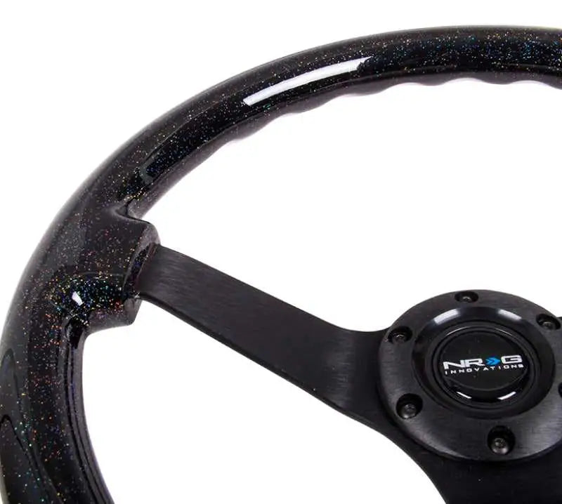 NRG Reinforced Steering Wheel (350mm / 3in Deep) Classic Blk Sparkle Wood Grain w/Blk 3-Spoke Center 