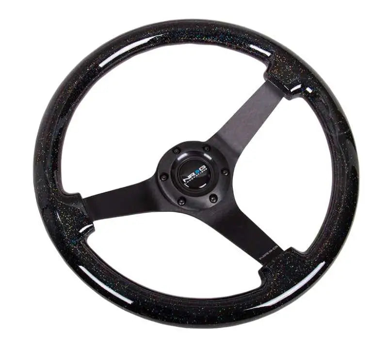 NRG Reinforced Steering Wheel (350mm / 3in Deep) Classic Blk Sparkle Wood Grain w/Blk 3-Spoke Center 