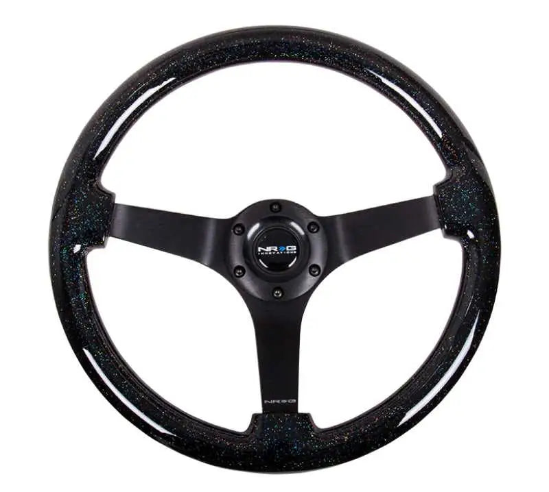 NRG NRG Reinforced Steering Wheel (350mm / 3in Deep) Classic Blk Sparkle Wood Grain w/Blk 3-Spoke Center