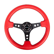 NRG RST-006RR-BS-B NRG Reinforced Steering Wheel (350mm / 3in. Deep) Red Leather/Blk Stitch w/Blk Spokes (Hole Cutouts)