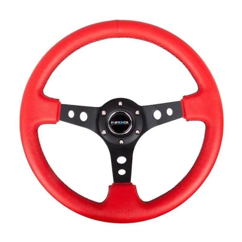 NRG RST-006RR-BS-B NRG Reinforced Steering Wheel (350mm / 3in. Deep) Red Leather/Blk Stitch w/Blk Spokes (Hole Cutouts)