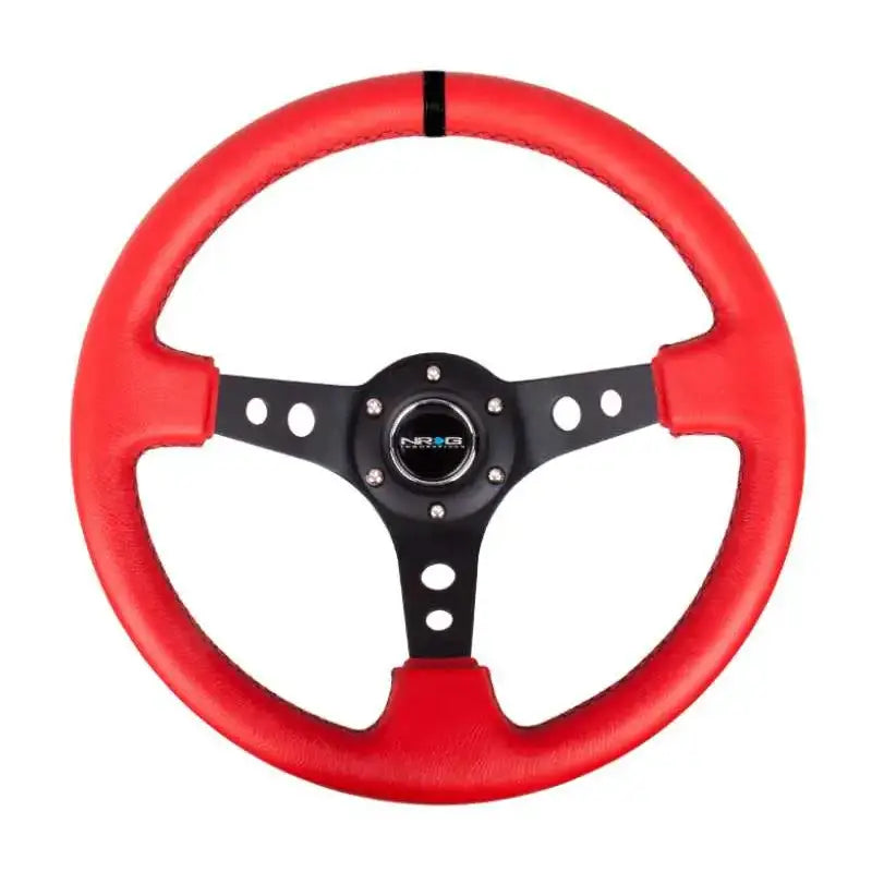 NRG NRG Reinforced Steering Wheel (350mm / 3in. Deep) Red Suede w/Blk Circle Cutout Spokes