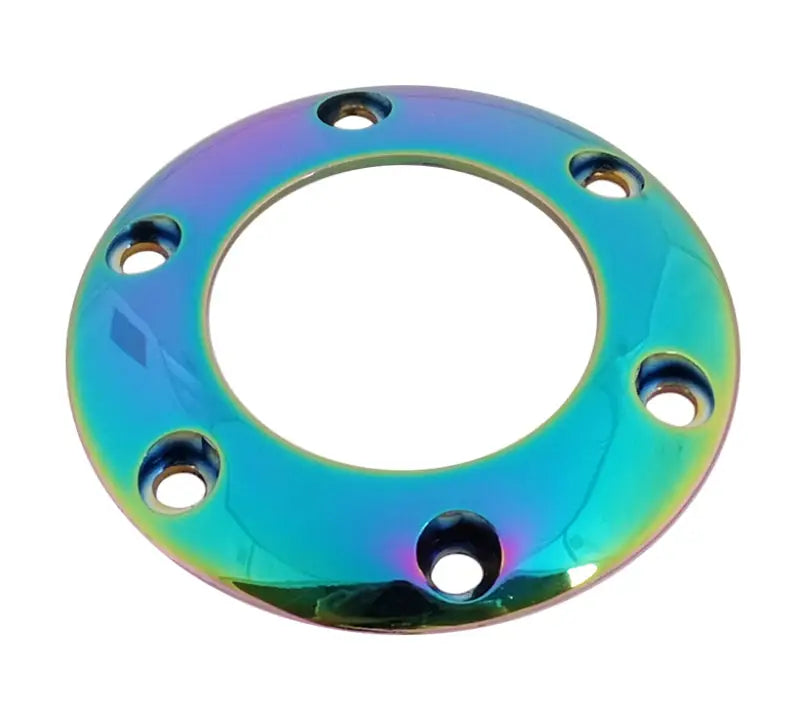 Rainbow-colored metal steering wheel horn button ring with holes for NRG Wheel Horn