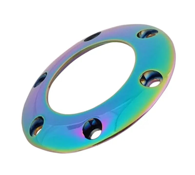 Iridescent metal steering wheel horn button ring with evenly spaced holes for NRG Wheel Horn