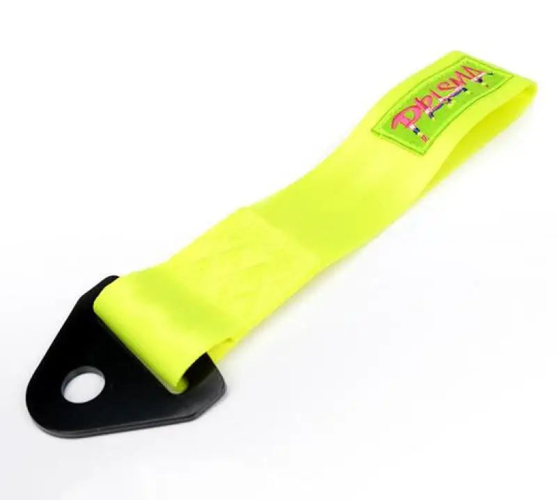 Neon green NRG Universal Prisma tow strap with black metal loop for heavy-duty towing