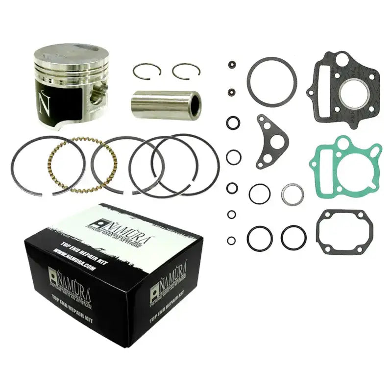 Namura NX-10051-2K Top End Kit Flat Top 39.5/+0.50 11:1 Hon, includes piston, rings, wrist pin, clips, top end bearing, and gaskets.
