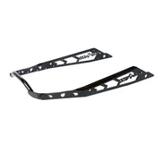 Black metal snowmobile running board stirrups with cut-out designs for NXPRB232-FBK rear bumper