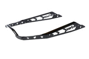 Black metal snowmobile running board stirrups with cut-out designs for NXPRB232-FBK rear bumper