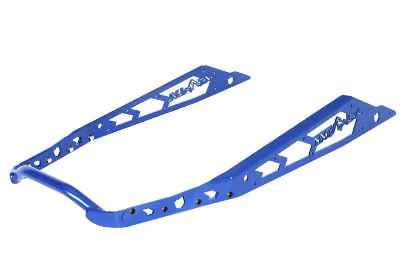 Blue U-shaped metal snowmobile running boards for NXPRB232-PBL level rear bumper