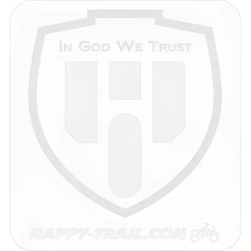 White shield sticker with In God We Trust and HAPPY-TRAIL.COM on NXPRB234-ORG Pro Armor rear bumper