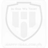 White shield sticker with In God We Trust and HAPPY-TRAIL.COM on NXPRB234-ORG Pro Armor rear bumper