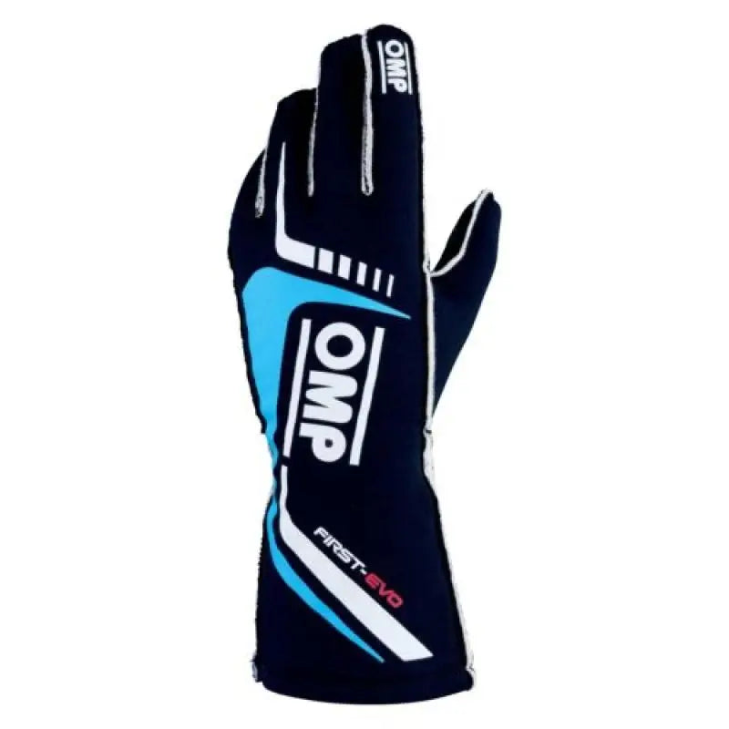 OMP First Evo Gloves Blu Navy/Ciano - Size S (Fia 8856-2018) - Truck & Automotive