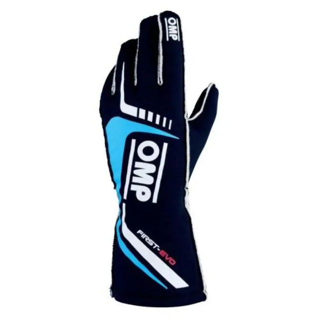 OMP First Evo Gloves Blu Navy/Ciano - Size S (Fia 8856-2018) - Truck & Automotive