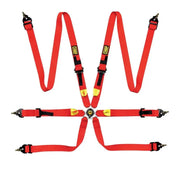 Red six-point racing harness from OMP Safety Harness First 2In Red, FIA approved