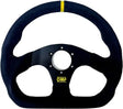OMP Superquadro Steering Wheel with small spokes, black suede finish, ideal for high-performance driving.
