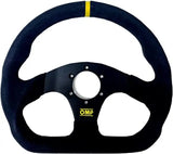 OMP Superquadro Steering Wheel with small spokes, black suede finish, ideal for high-performance driving.