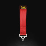 Red fabric tow strap with metal attachment for OMP Tow Hook stainless 100mm medium