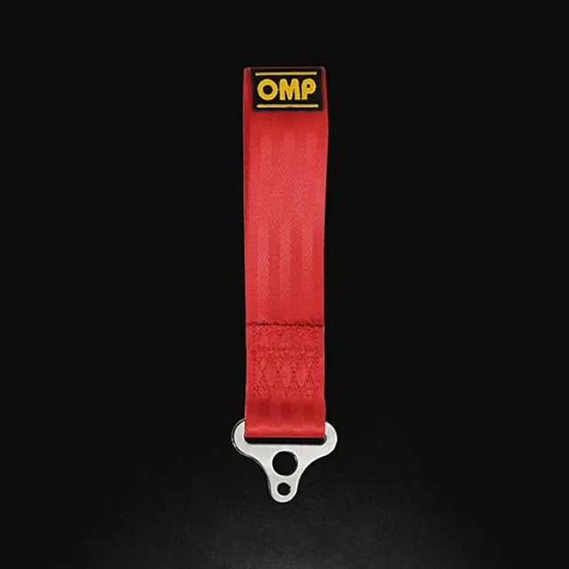 Red fabric tow strap with metal attachment for OMP Tow Hook stainless 100mm medium