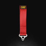 Red fabric tow strap with metal attachment for OMP Tow Hook stainless 100mm medium