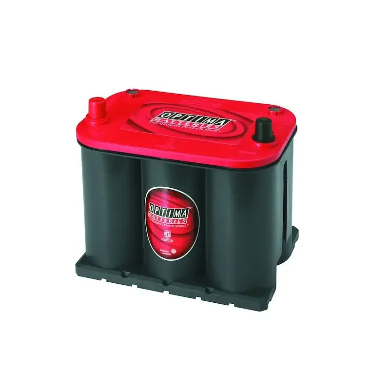 Glossy red and black Optima bat high performance battery with starting power