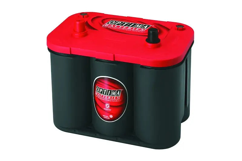 Glossy red and black Optima Bat Red Top Grp34 battery with starting power