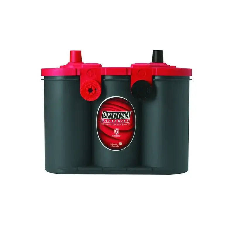 Dark green Optima Red Top battery with red caps for truck accessories
