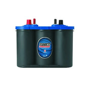 Dark gray Optima Bat 34M Blue starting power battery with blue top and red black terminals