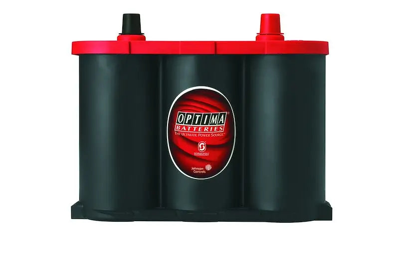 Glossy black and red Optima Bat 34R Red Top battery with terminals