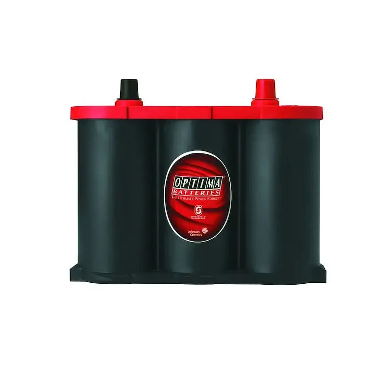 Glossy black and red Optima Bat 34R Red Top battery with terminals