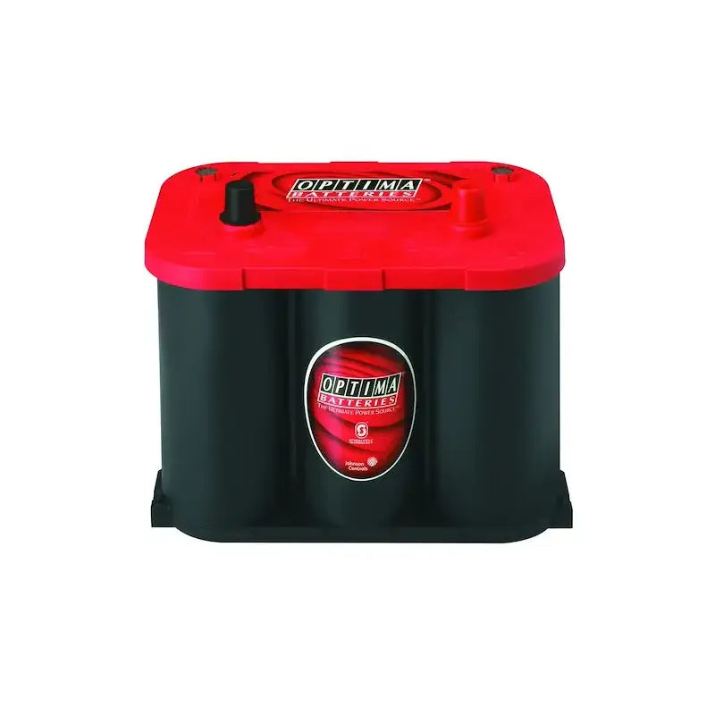 Glossy red and black Optima Bat 34R Red Top battery with logo and superior performance