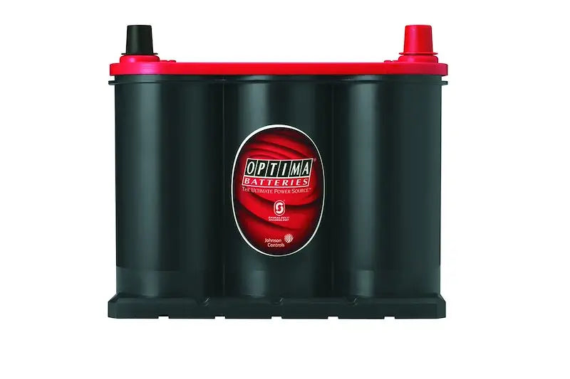 Glossy black and red Optima Battery 35 Red Top high performance with Spiralcell tech