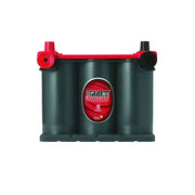Dark gray Optima Bat red top battery with oval label for starting power