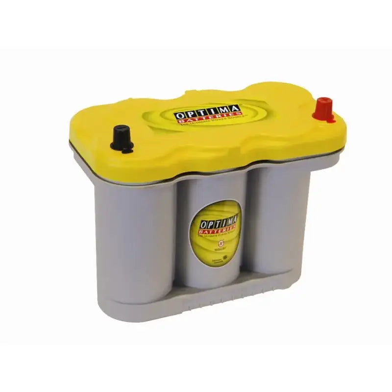 Optima Battery D27F Yellow Top with curved cover and red black caps