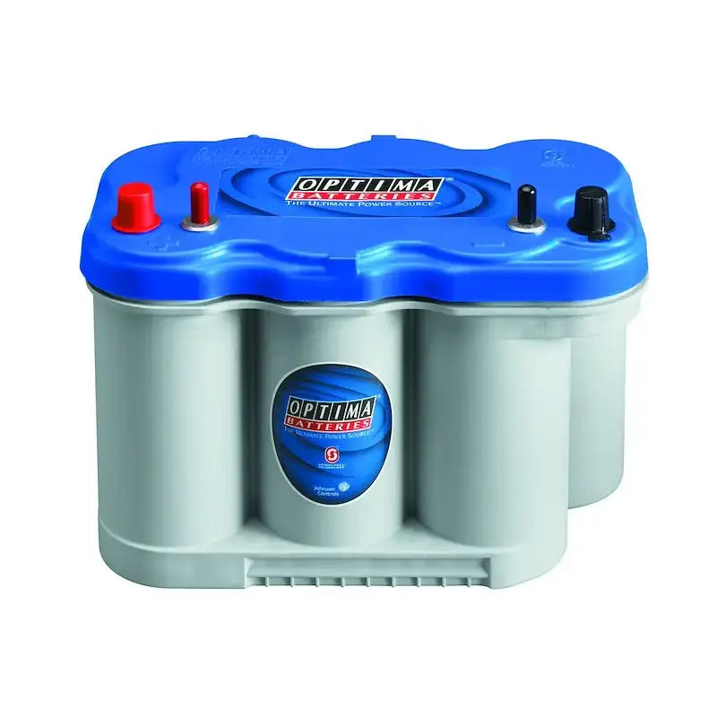 Optima D27M Blue Top battery with blue gray case and red black terminals