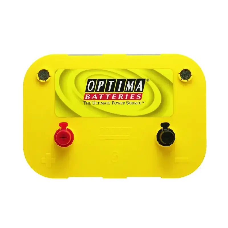 Bright yellow Optima Bat D34 Yellow with red black terminals for reliable power
