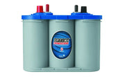 Optima D34M Blue Top battery with light gray dual-cell design and red black terminals