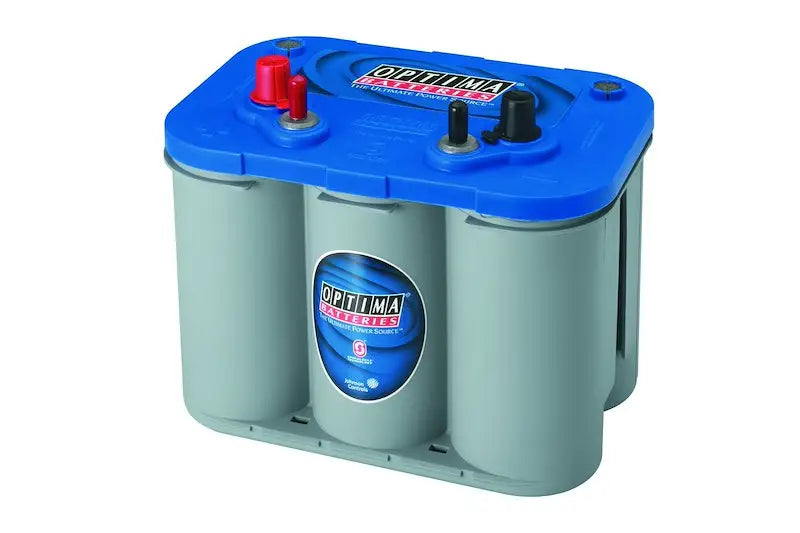 Optima D34M Blue Top battery with blue gray case and red black terminals