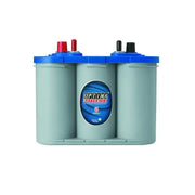 Optima D34M Blue Top battery with light gray dual-cell design and red black terminals
