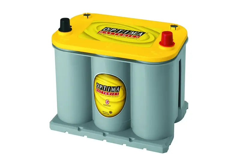 Optima D35 Yellow Top battery with gray casing, red positive terminal, ensures optimal performance