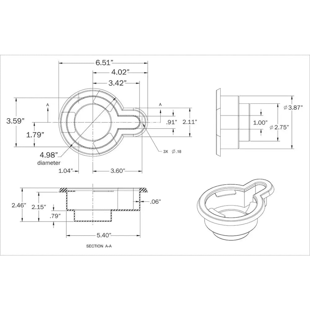 Optronics No Supplier Warranty Cup Holder 09017101B - Cupholder Drop-IN HNDL Cav